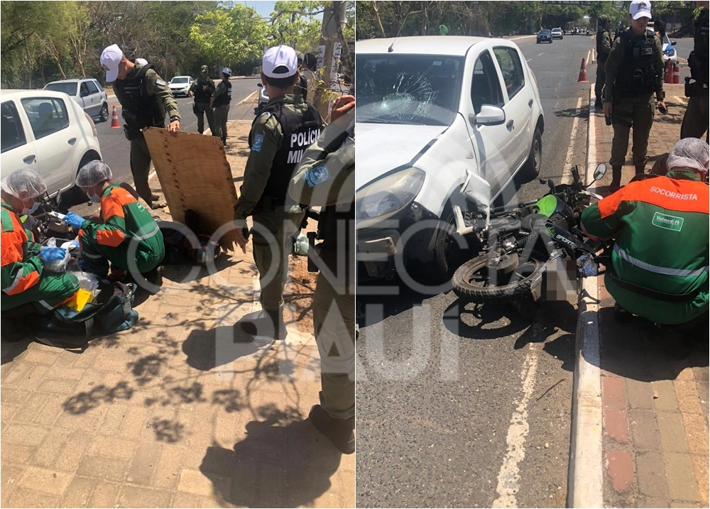 Motoqueiro e passageiro são arrastados por carro após colisão em Teresina