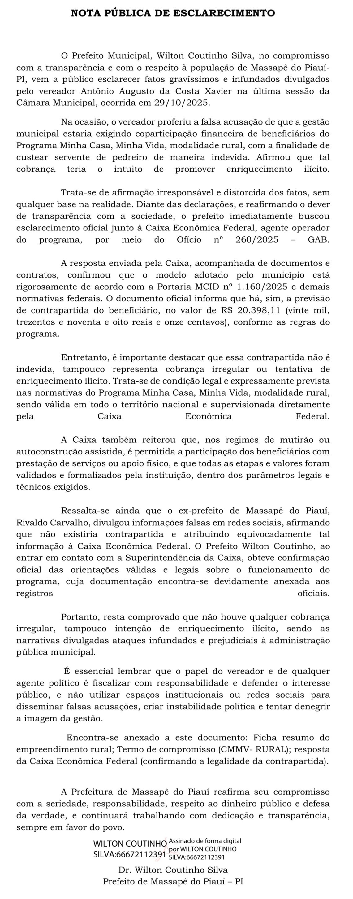 Nota de esclarecimento