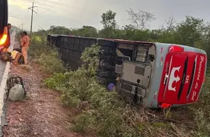 Ônibus tomba no sul do Piauí após motorista ser ofuscado por farol alto (Foto: Reprodução)