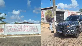 PM apaga pichações com mensagens de facções criminosas em Parnaíba (Foto: Reprodução)