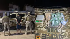 PM apreende drogas e conduz suspeito de tráfico durante ação em Picos (Foto: Reprodução)