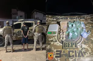 PM apreende drogas e conduz suspeito de tráfico durante ação em Picos (Foto: Reprodução)