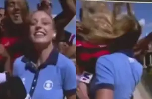 Repórter da TV Globo denuncia agressão de torcedores do Flamengo (Foto: Reprodução)