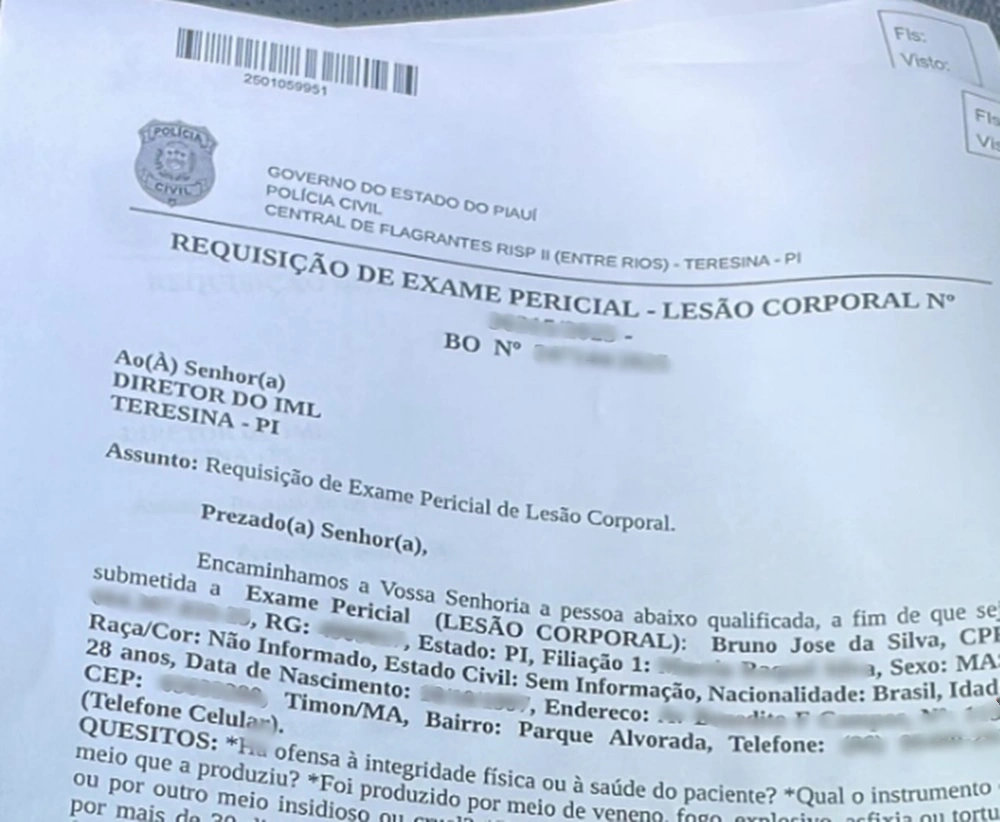 Requisição de exame pericial por lesão corporal,