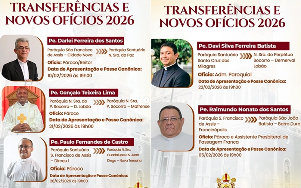 Tansferências de pároco 2026: Padre Gonçalo deve deixa paroquia de Demerval Lobão