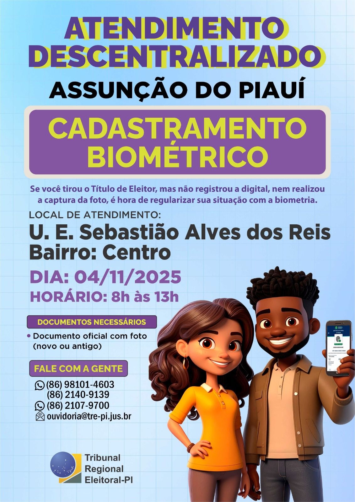 TRE-PI realiza atendimento biométrico em Assunção do Piauí nesta terça-feira (04)
