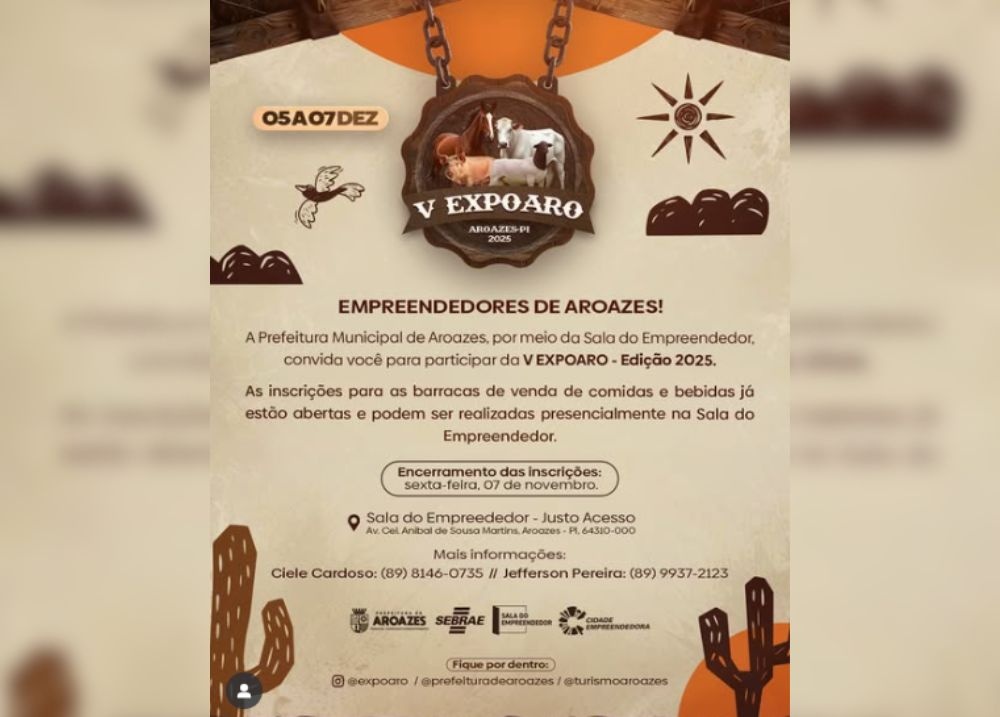 V EXPOARO 2025: Prefeitura de Aroazes abre inscrições para empreendedores