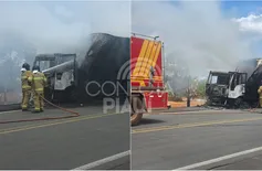 Veículo com carga de frutas vira cinzas após incêndio na BR-343 no Piauí