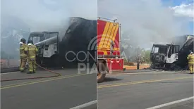 Veículo com carga de frutas vira cinzas após incêndio na BR-343 no Piauí (Foto: Conecta Piauí)