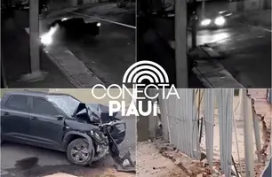 Vídeo mostra carro descontrolado colidindo contra muro na zona Leste de Teresina (Foto: Reprodução)