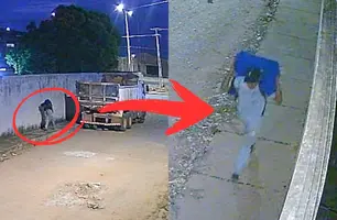Vídeos mostram ladrão furtando bateria de caminhão na zona Sul de Teresina (Foto: Reprodução)