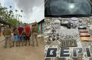 BEPI prende dois suspeitos com drogas e apreende menor na zona Sudeste de Teresina (Foto: Divulgação/PMPI)