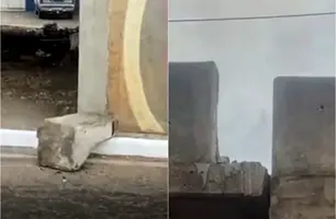 Bloco de concreto cai de elevado da Miguel Rosa e gera alerta na zona Sul (Foto: Reprodução)