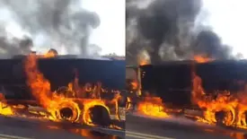 Caminhão carregado de madeira pega fogo na BR-135, no sul do Piauí (Foto: Reprodução)