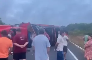 Caminhão tomba após desviar de animal na PI-113 entre José de Freitas e Cabeceiras (Foto: Reprodução)