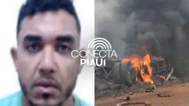 Caminhoneiro morre carbonizado após caminhão-tanque tombar em Antônio Almeida (Foto: Reprodução)