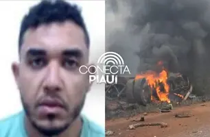 Caminhoneiro morre carbonizado após caminhão-tanque tombar em Antônio Almeida (Foto: Reprodução)