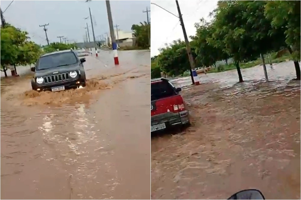Chuva forte alaga ruas e invade comércios em Uruçuí