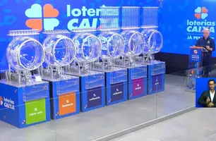 Globos das loterias caixa posicionadas em estúdio da Caixa (Foto: Foto: Reprodução/Caixa))