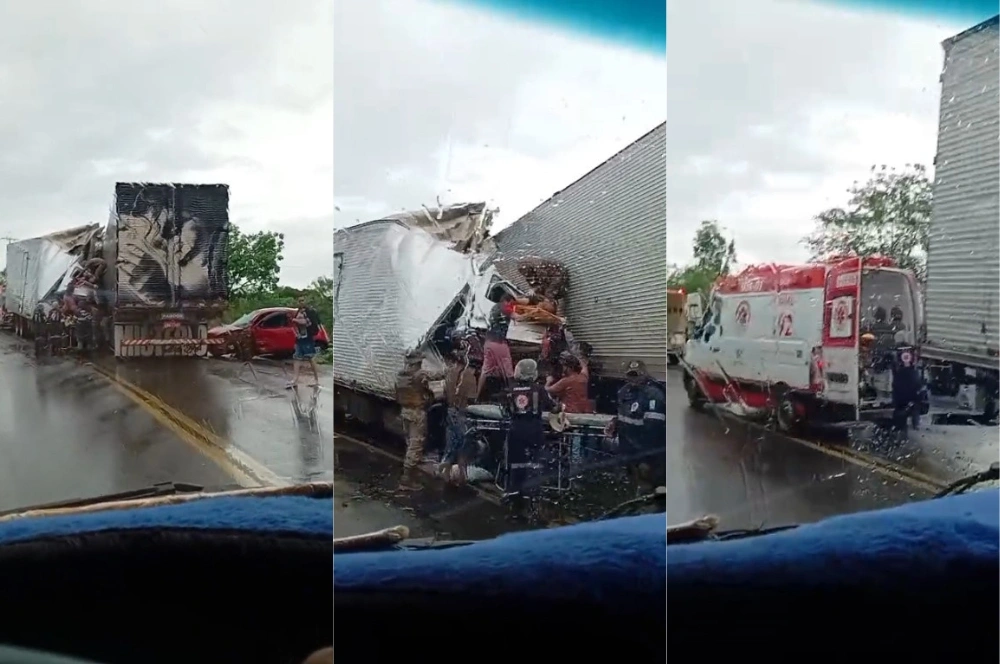 Grave acidente entre carretas e carro deixa um morto na BR-135, em Corrente