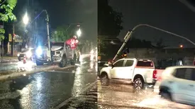 Hilux colide com semáforo na Avenida Centenário durante noite chuvosa em Teresina (Foto: Reprodução)
