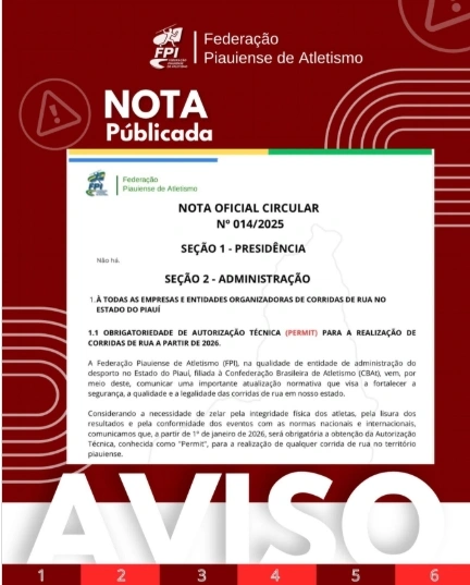 Nota 014/2025 - Federação Piauiense de Atletismo.