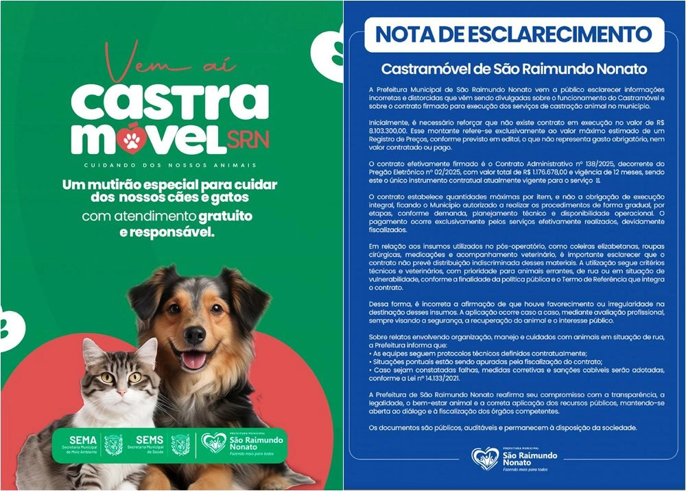 Nota de Esclarecimento sobre o Programa Castramóvel de São Raimundo Nonato