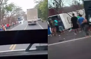 Ônibus tomba na BR-316 e deixa 30 feridos e uma morta em Caxias (Foto: Redes Sociais/Reprodução)