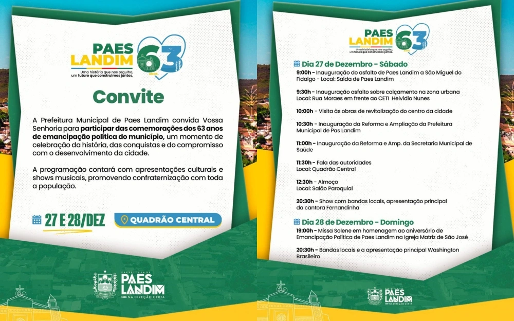 Paes Landim celebra 63 anos com inaugurações, missa solene e grandes shows