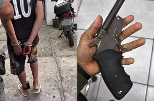 Preso suspeito de balear adolescente na Barragem do Bezerro, em José de Freitas (Foto: Divulgação/PMPI)