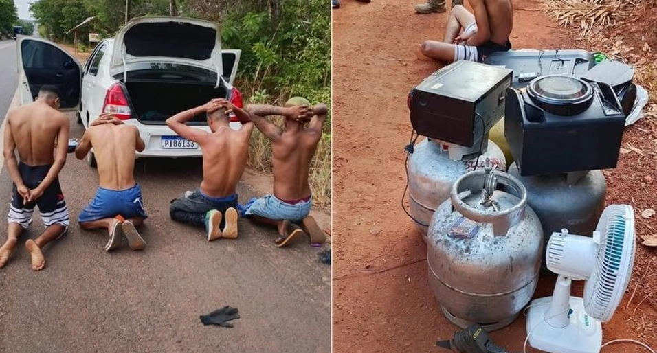 Presos capturados pela Polícia e objetos de furto recuperados.