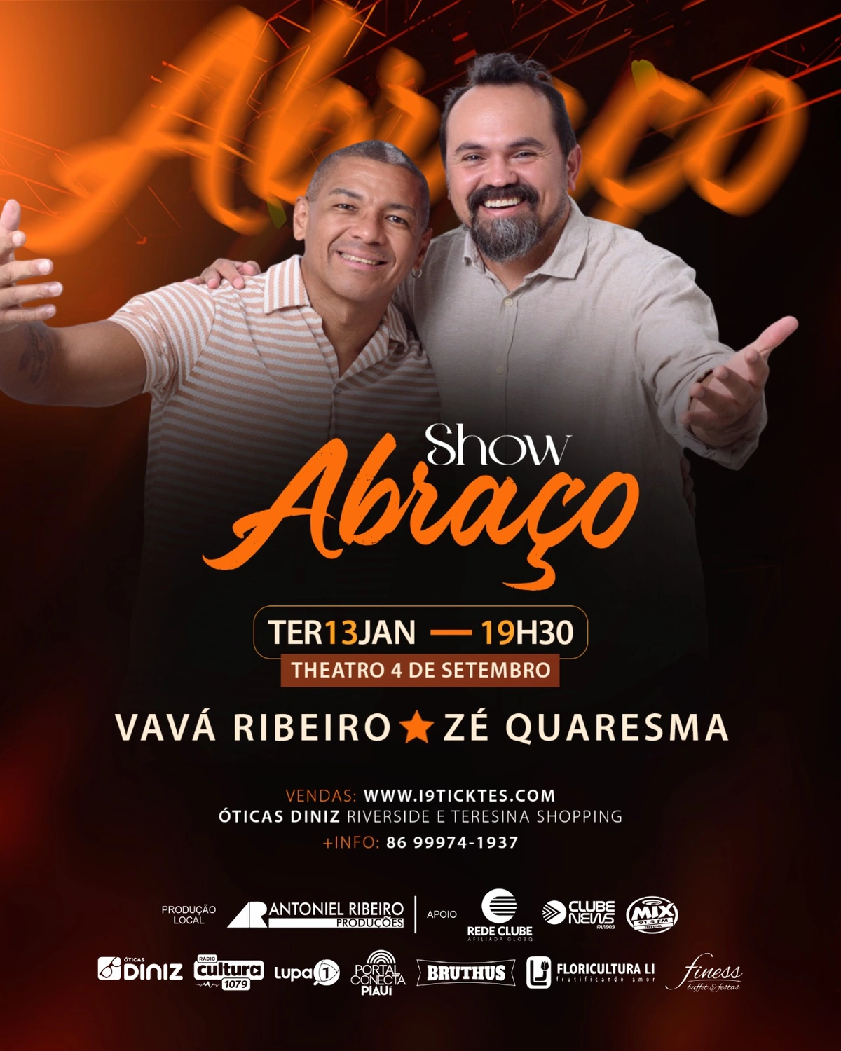 Show “Abraço” reúne Vavá Ribeiro e Zé Quaresma no Theatro 4 de Setembro