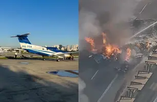 Avião de pequeno porte cai sobre ponto de ônibus em avenida de São Paulo (Foto: Reprodução/TV Globo)