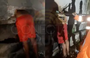 Bandido fica preso na parede ao tentar invadir casa em Teresina e é socorrido (Foto: Reprodução)