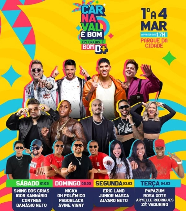 Carnaval em Caxias terá quatro dias de festa no Parque da Cidade