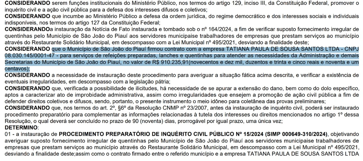 Empresa firmou contrato no valor de R$ 910.235,91 para fornecimento de refeições