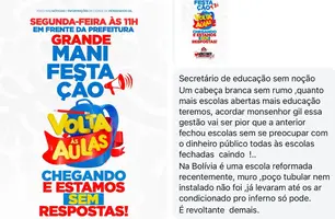 Monsenhor Gil: mães de alunos organizam manifestação para cobrar início das aulas (Foto: Reprodução/Instagram)