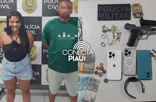 Polícia apreende casal com arma de fogo, munições e celular roubado em Esperantina (Foto: Reprodução)