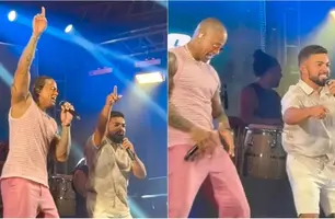 Prefeito Jesse James canta novo hit de Leo Santana no palco do GuadaFolia (Foto: Reprodução)