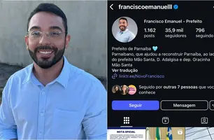 Após romper com família Mão Santa, prefeito de Parnaíba troca de nome no Instagram (Foto: Reprodução)