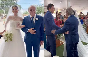 Cristina do Firmino entra com Silvio Mendes no seu casamento em Teresina (Foto: Reprodução)