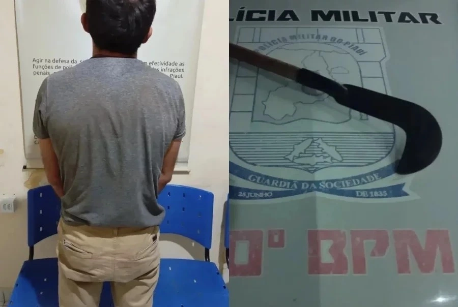 Homem é preso após tentar matar mãe e outros 4 familiares com golpes de foice em Simões