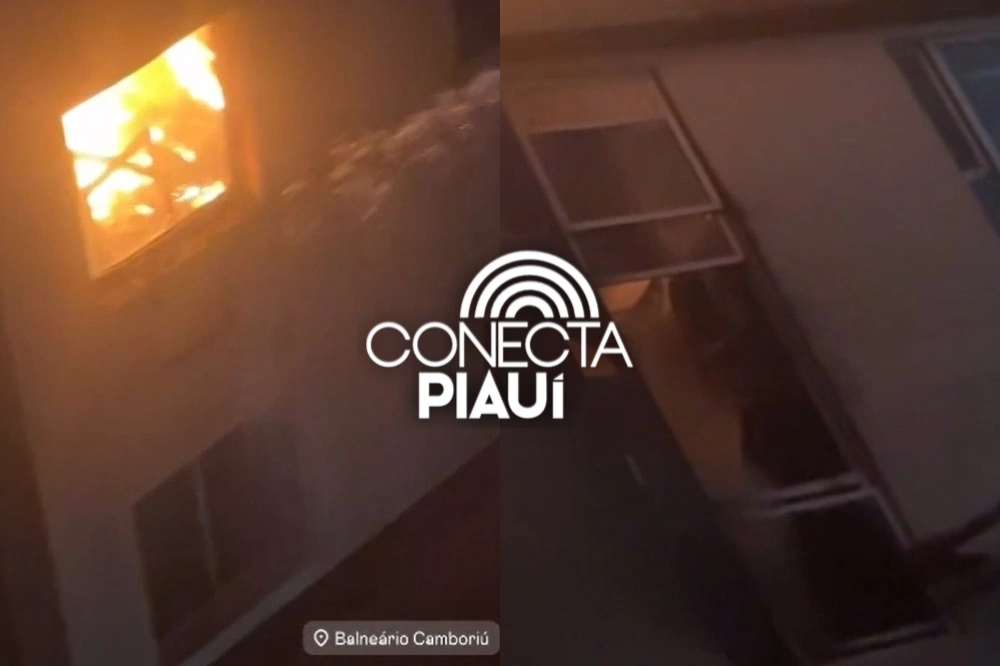 Homem se pendura em janela durante incêndio em Balneário Camboriú; veja o vídeo
