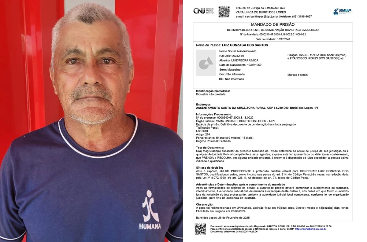 Idoso é preso 17 anos após ser visto tocando partes íntimas de sobrinha no Piauí