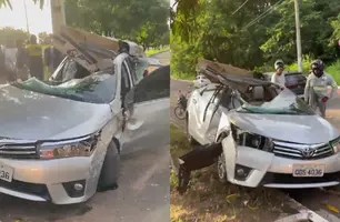Motorista fica ferido após colidir carro contra árvore na zona Leste de Teresina (Foto: Reprodução)
