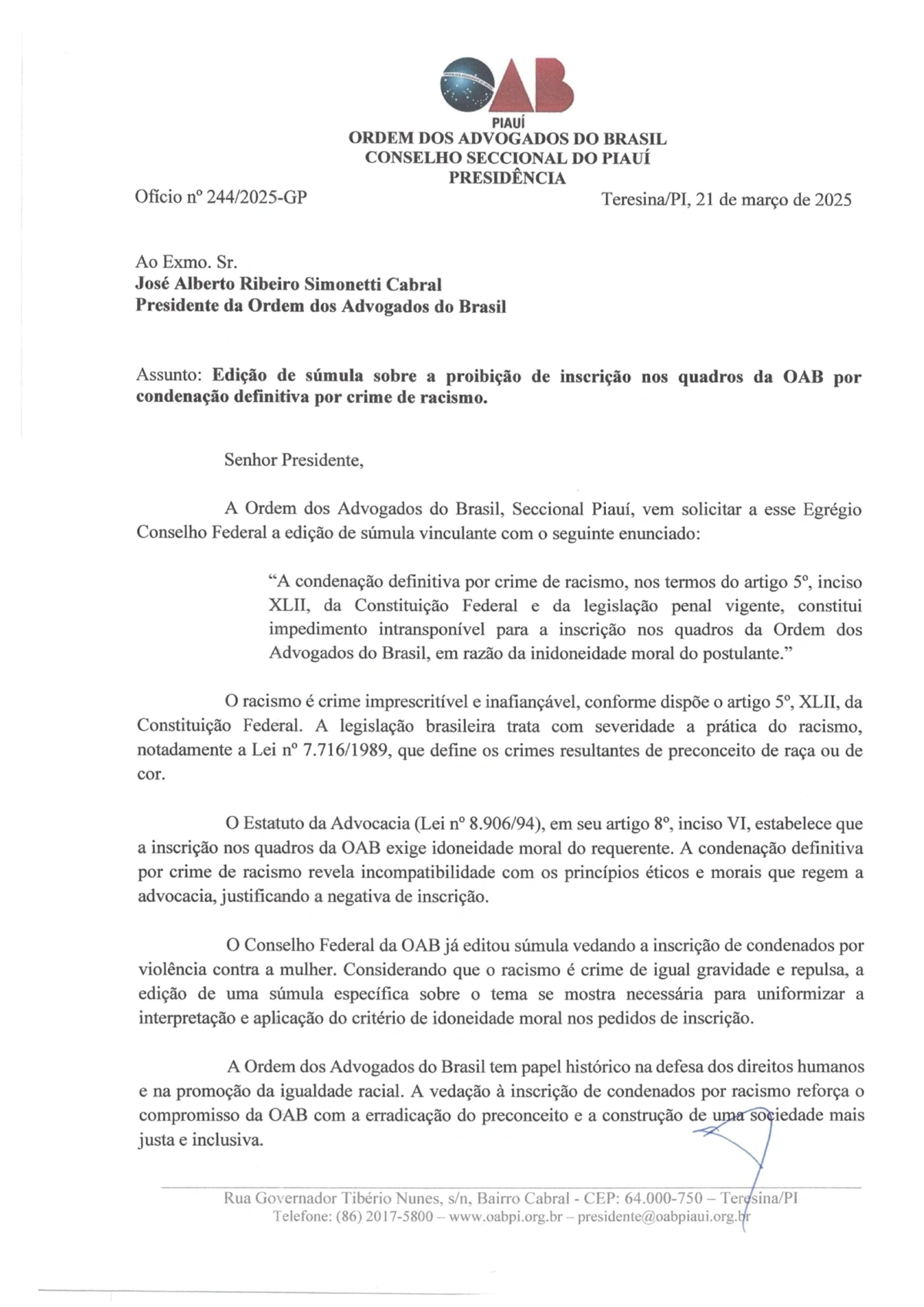 Ofício da OAB-PI