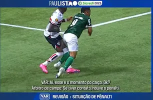 Pênalti? FFP divulga diálogo entre árbitros durante lance polêmico no Paulistão (Foto: Reprodução)