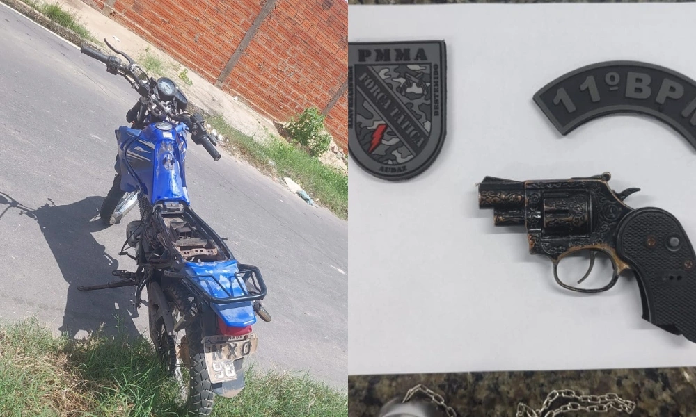 Suspeito de violência doméstica é preso com moto roubada e simulacro em Timon