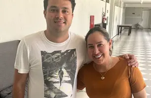 Acima Leadro Bello com Adryelly Tacoani e abaixo com o empresário Ronildo Neto e o vice-governador Felipe Camarão (Foto: Reprodução)