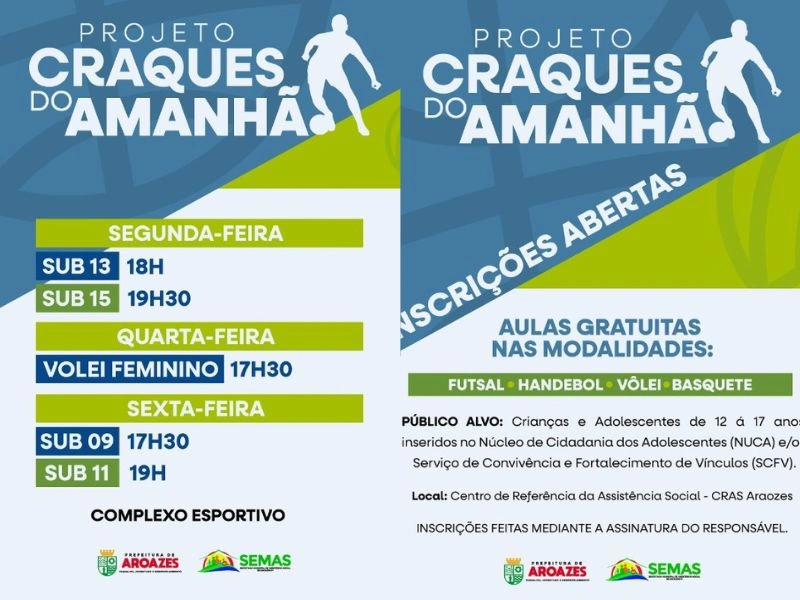 Aulas de futsal, handbol, vôlei e basquete são oferecidas em Aroazes
